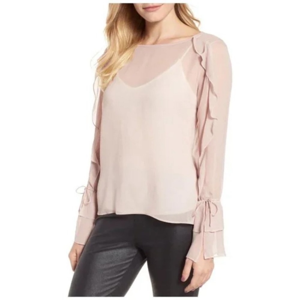 Lucky Brand Ruffle Long Sleeve Sheer Top XS